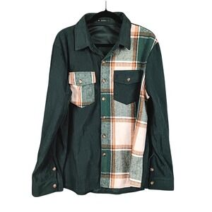Zaful Corduroy‎ Flannel Plaid Colorblock Shirt Jacket Mens Large